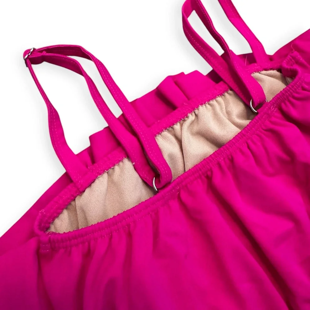 Kortni Jeane Kids Hot Pink Ruffle Swim Top Adjustable Straps Size 8/9 Tankini